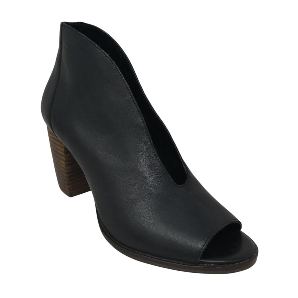 Lucky Brand Black Leather Peep-Toe V-Cut Ankle Booties